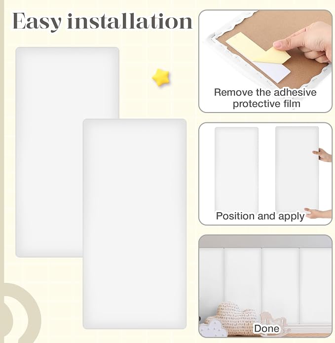 Hahafelt 4 Pack Wall Padding for Playroom Peel and Stick Headboard 15.75" x 7.87" x 1.18" 3D Anti Collision Upholstered Wall Panels Self Adhesive Headboard Panel for Protection (White Colors) - Image 4