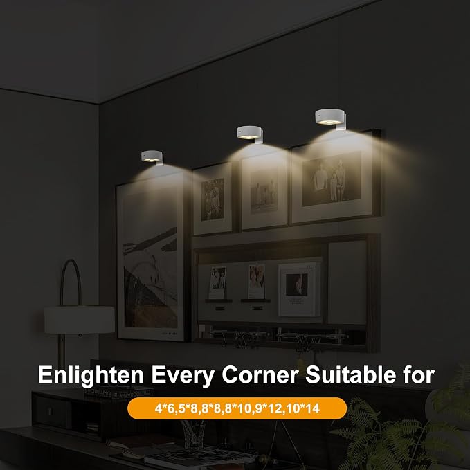 Xuolder Battery Operated Picture Lights Remote Wireless Magnetic Home Decor | 3-Pack Painting Light with 3 Lighting Modes,Timer&Dimmable Art Display Light for Artworking Frame Portrait Puck Lights-White - Image 2