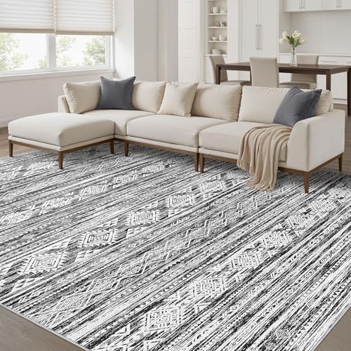 Nakagishi 8x10 Area Rugs Living Room: Washable Large Neutral Soft Rug Stain Resistant Non-Slip Carpet for Men Modern Home Enthusiasts Aged 25-45 - High Traffic Areas - Bedroom Office - Black White by NakagishiAreaRug