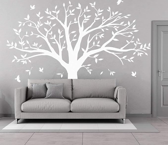 Giant Family Tree Wall Decals Photo Tree Wall Decals with Birds Wall Stickers for Living Room Nursery Bedroom Decoration (White) by MAFENT