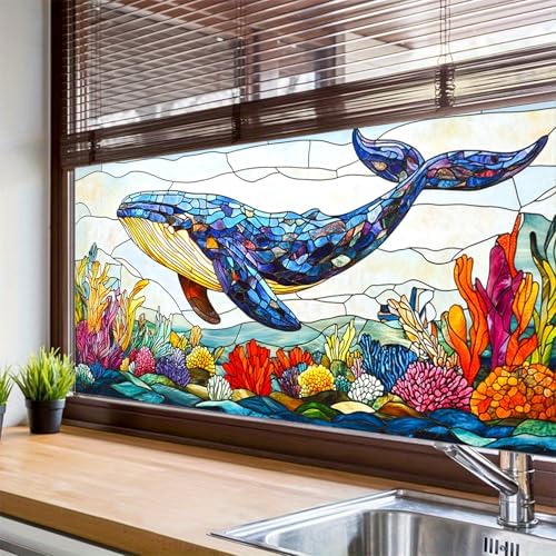 HOMETITUTE Whale Ocean Sea Life Privacy Window Film 39.3x17.7 Inch PVC by HOMETITUTE