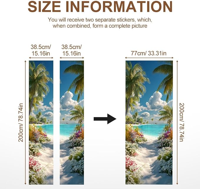 Tropical Beach Door Mural, Palm Tree Ocean Door Cover | Waterproof PVC, 30.3" W x 78.7" L; tropical beach scene for bedroom, entryway, office or closet doors. - Image 4