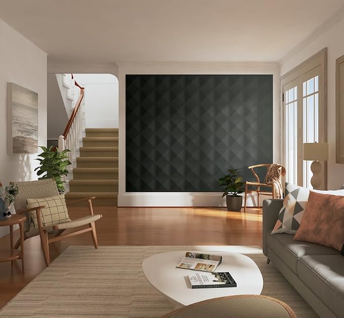 12 Pack 3D Wall Panels for Interior Wall Decor, Accent Wall Panels for Office Living Room Bedroom Hotel Lobby, 12''x12'' PVC Pyramid Wallpapers Cover 12.Sq.Ft（Black） - Image 8