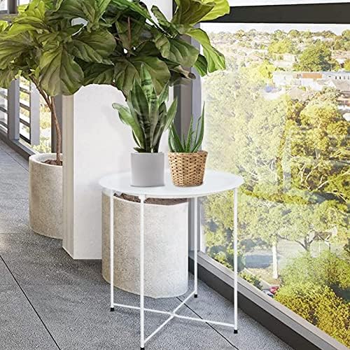 Garden 4 you End Table Metal Side Table White Round Folding Tray Cyan Sofa Small Accent Fold-able Table, Round End Table Tray, Next to Sofa Table, Snack Table for Living Room and Bed Room - Image 5