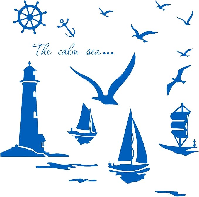 Large Sea Lighthouse Decor Wall Stickers Nautical Wall Decal with Seagulls Boat Wall Decals for Teen Decorations, Bedroom Bathroom Kids Room Nursery Decor by Unknown