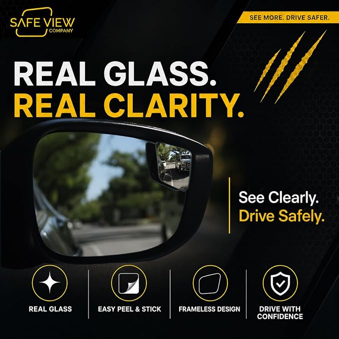 "Rhombus 4000" Car Blind Spot Mirror by Safe View Company - Change Lanes w Confidence, Frameless HD Convex Glass, Seamlessly Contours to Rear View Side Mirrors, Peel & Stick (2Pack) - Image 6