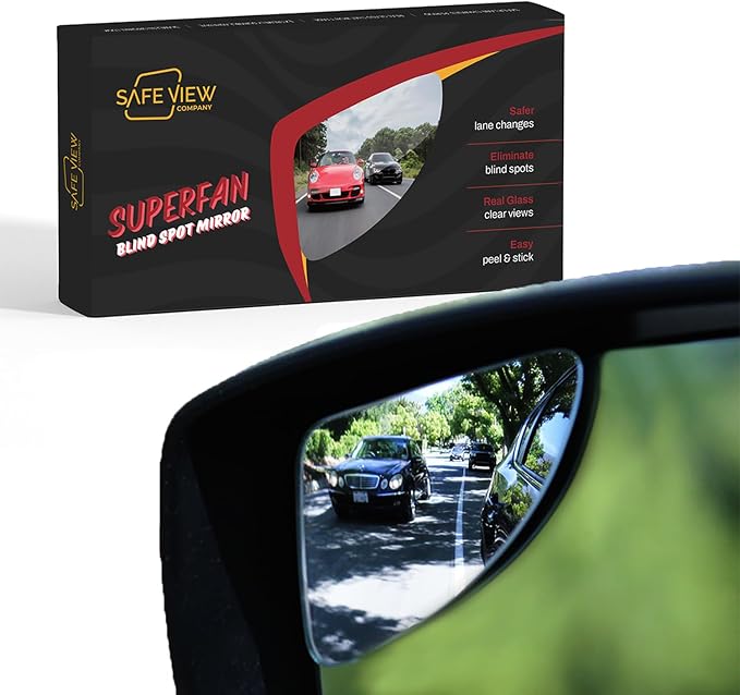 Superfan Blind Spot Mirrors for Cars by Safe View Company – Real Convex Glass for Clear Wide Angle Vision – Safer Lane Changes, Easy Stick-On, Weatherproof & Long Lasting Durability by Safe+View+Company
