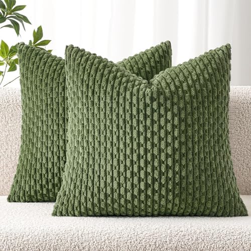 MIULEE Decorative Throw Pillow Covers 20x20 Moss Green Textured Corduroy by MIULEE