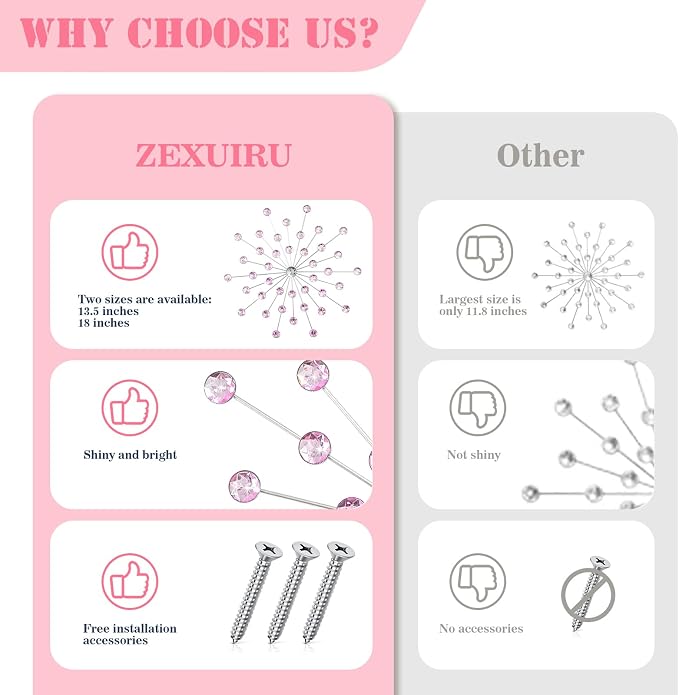 ZEXUIRU 3 Set Silver Starburst Wall Art for Home Decor Metal Bling Crystal Rhinestones Sunburst Wall Decor Sparkling Rhinestone Art Accent Silver - 13in - Image 6