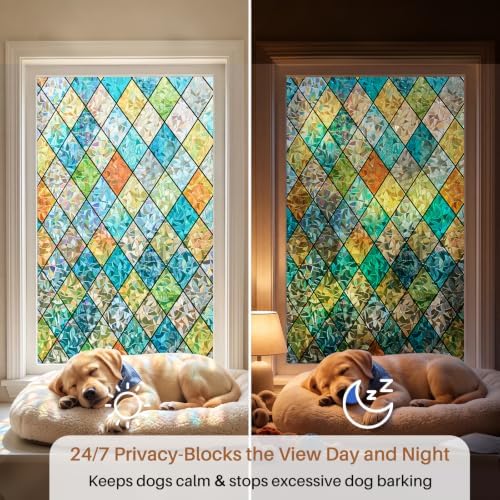 Sunbaby Stained Glass Winodw Film, Rainbow Lattice Stickers, 17.5"x118" - Image 5