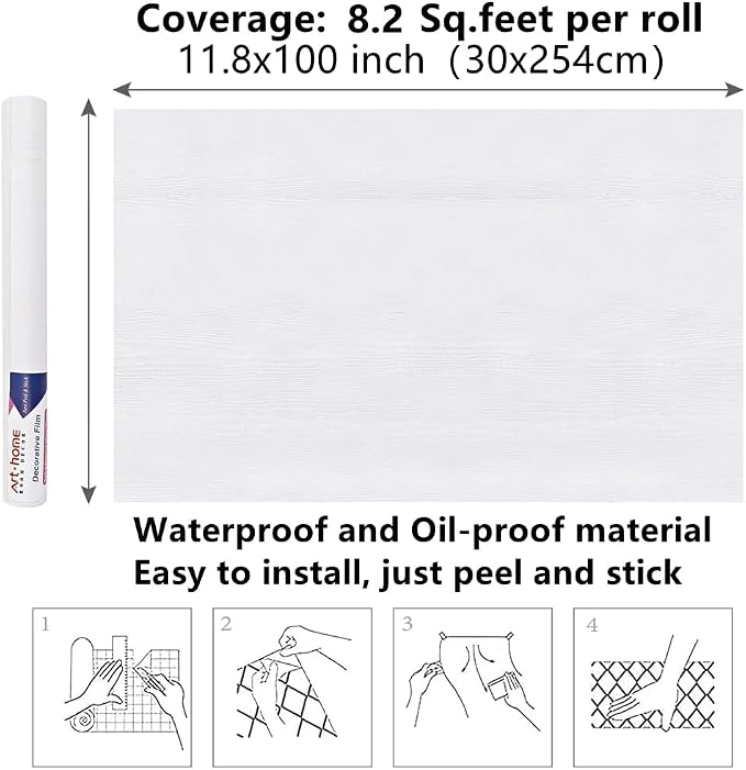 Arthome Peel and Stick Wallpaper - White Wood Contact Paper - White Wallpaper - Self-Adhesive, Removable and Waterproof for Cabinet, Countertop (11"x100") - Image 7