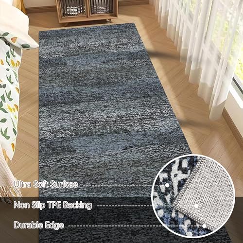 RUGSURE Washable Area Rug - 1/6 Thick - Stain & Water Resistant Non-Slip - Resistant Rug for Living Room, Bedroom, Nursery, Pet & Child Friendly, Vintage Charm Area Rugs (Darkgrey+Bule, 2'6'' x 8') - Image 5