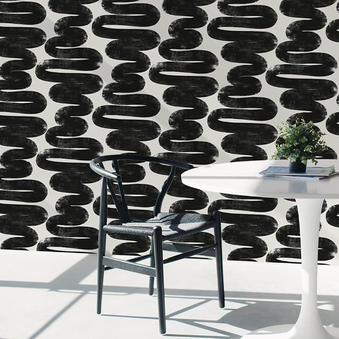 Tempaper x Bobby Berk White & Black Wiggle Room Removable Peel and Stick Wallpaper, 20.5 in X 33 ft, Made in The USA - Image 9