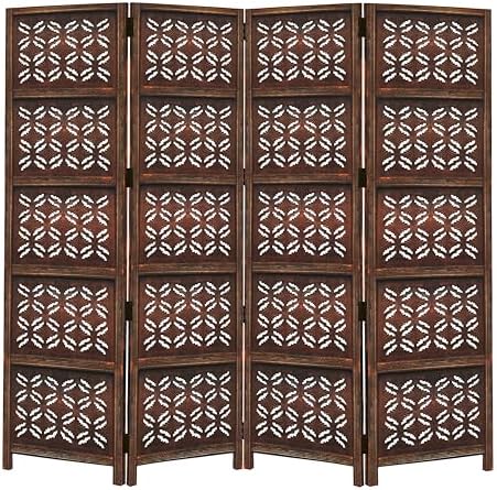 COTTON CRAFT Room Divider Wood Screen - Hand Carved Folding 4 Panels 72x80 by COTTONCRAFT