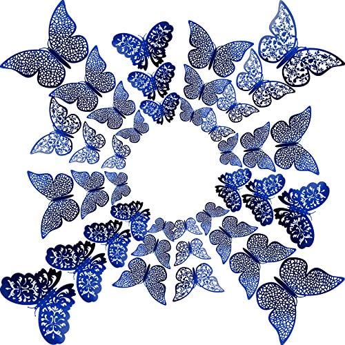 Bememo 72 Pcs 3D Butterfly Wall Decals, 3 Sizes,Sapphire Blue | Metallic Hollow Design for Bedroom Living Room, Removable Adhesive Wall Decor, Easy Peel Stick Party Decoration Stickers - Image 3