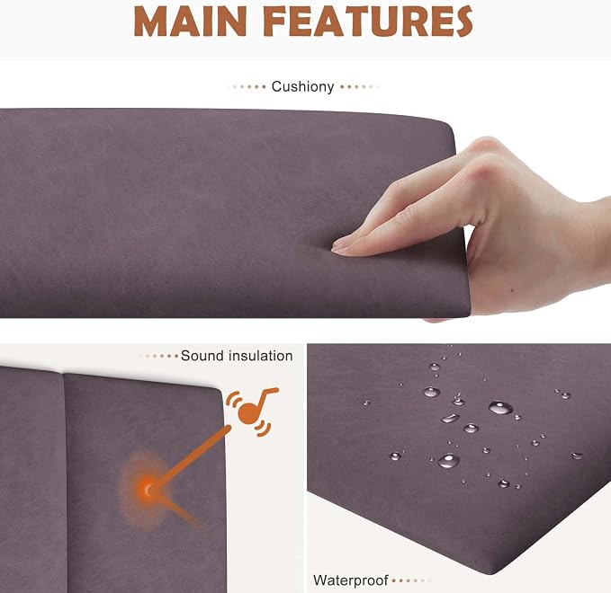 IFNOW Wall Mounted Headboard, Peel and Stick Panels, Dark Purple, Queen | Upholstered 3D Soundproof Acoustic Panels, Reusable and Removable, Padded Leather Bed Headboard, 6 Panels, 9.84" x 23.62" - Image 3