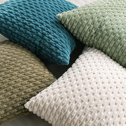 Set of 4 Teal Decorative Throw Pillow Covers 20x20 Inch Corduroy Pillow Covers for Bed Couch Sofa Living Room Soft Square Cushion Cases - Image 4