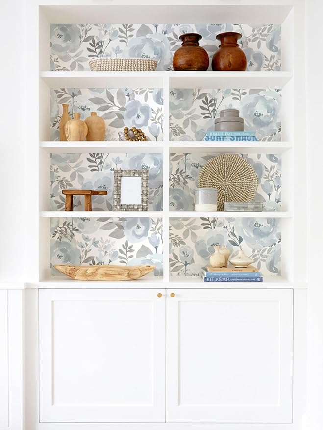 Orainege Floral Wallpaper Peel and Stick Wallpaper Removable | 17.3inx196.8in Self Adhesive Wall Paper Boho Contact Paper Decorative Wallpaper for Bedroom Bathroom Decor Vinyl,Blue - Image 4