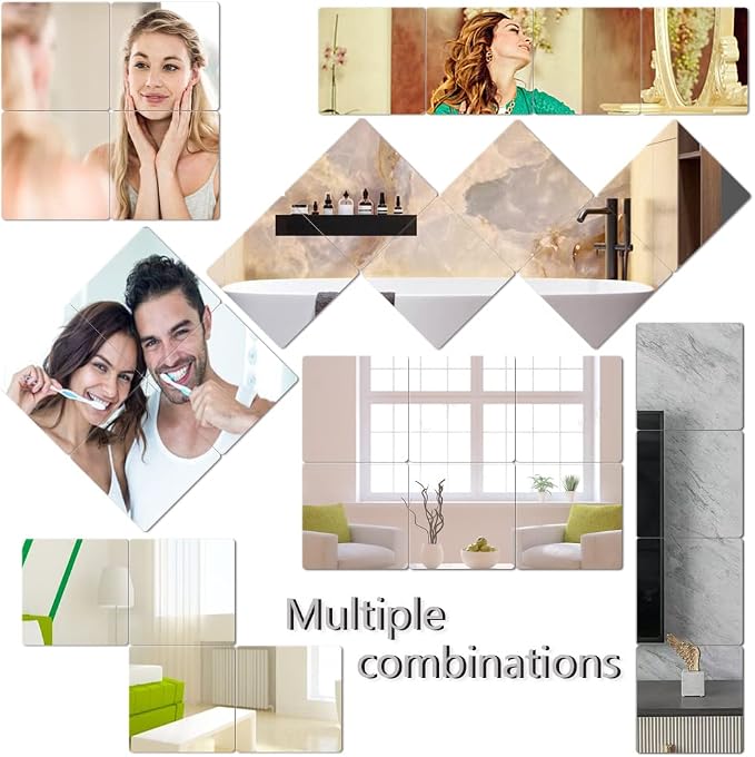 Acrylic Mirror Tiles, 12x12 in Shatterproof Wall Mirrors, 6 Pack - Image 7