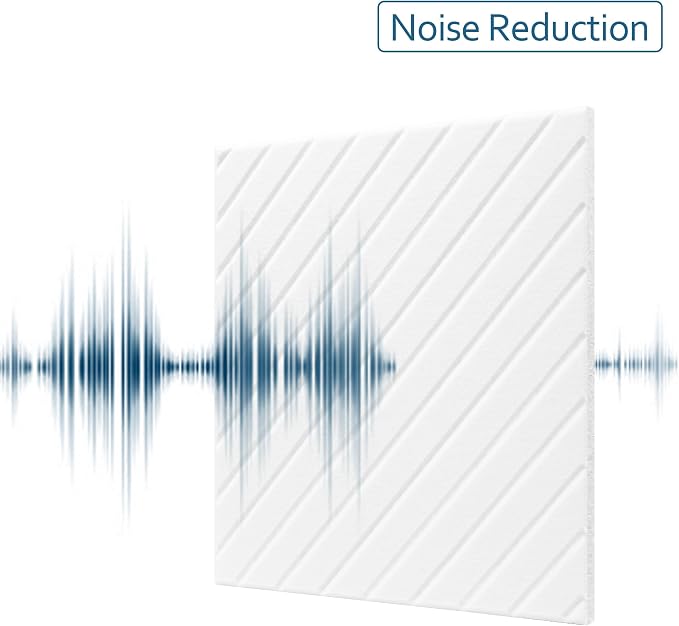 16-Pack Acoustic Wall Panels, 11.8" x 11.8" Peel and Stick PET Diagonal Slat Soundproof & Noise Cancelling Felt with 96 Adhesive Tabs, 3D Textured Sound Absorbing Panels for Home Office, White - Image 4