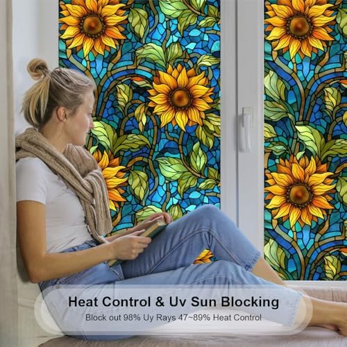 Window UV Protection Privacy Film:Non-Adhesive Static Cling Decorative Window Film with Installation Tools,Stained Glass Window Film for Kitchen,Study,Bathroom,and Shower Doors,17.7 x 39.4 inches. - Image 2