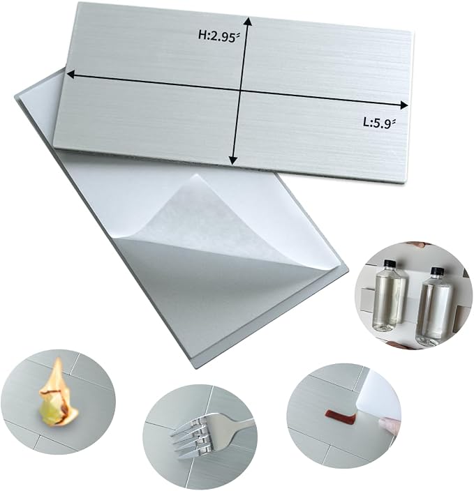 AULIGET 100-Piece Stainless Steel Subway Tile Peel and Stick Backsplash, 3" x 6" Metal Stick on Wall Tiles for Backsplash Kitchen, Bathroom, Laundry Room, Camper, Fireplace - Image 5
