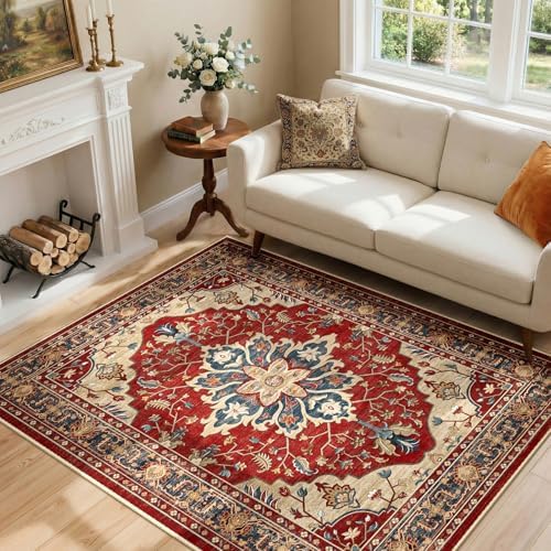 RELEANY Washable Area Rug, 4'x6', Red/Blue - Image 2