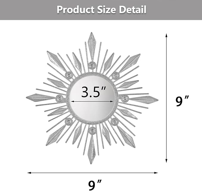 Silver Mirrors Wall Decor, Metal Sunburst Mirror Wall Art Decor Mirror - Image 4