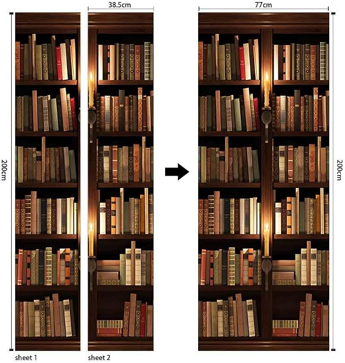 COLORSPRING 3D Door Stickers Peel and Stick, Bookcase Door Decal Cover | Removable Self-Adhesive Wallpaper Mural for Home Décor - Image 2