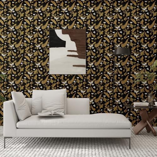 Vinjiasin Luxury Black Gold Peel and Stick Wallpaper Floral and Butterfly Wall Decor Removable Self Adhesive Wallpaper for Living Room, Bedroom, Accent Wall, Bathroom 17.3" x 197" - Image 7
