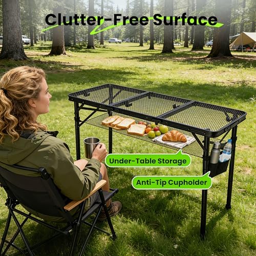 WildFinder Folding Grill Table, 3x1.3 FT Portable Camping Table, Foldable - Image 4