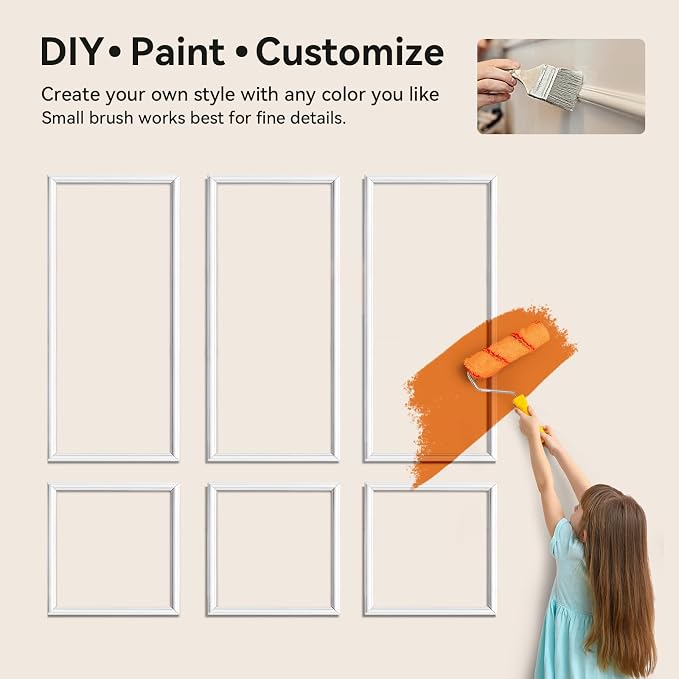 Upick Peel and Stick Wainscoting Pre-Cut Wall Molding Kit, 24"x54", 6-Frame | PS Panels,Moisture Resistant,Pre-Primed,DIY Installation,Accent Walls,Living Room,Hallway,Bathroom,Trim for Walls - Image 5
