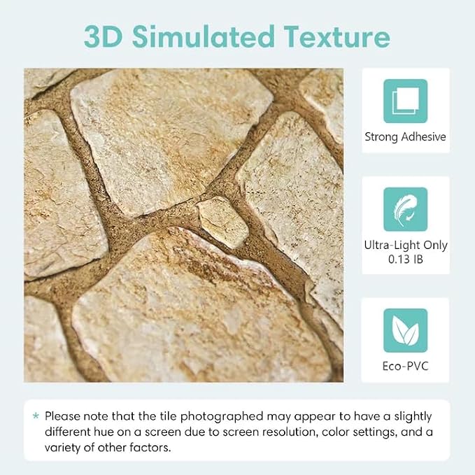 Commomy Faux Stone Peel and Stick Wall Panels | Ultralight Thin PVC Printable Faux Rock Wall Covering Decorative Tiles for Living Room,Fireplace(Covers 9.7 sq.ft) - Image 3