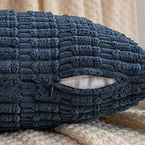 MIULEE Lumbar Corduroy Throw Pillow Cover for Bed 14x36 Blue Pack of 1 - Image 5