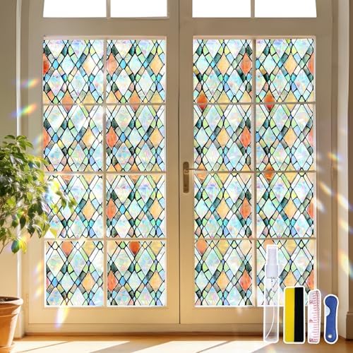 JAYONG Stained Glass Rainbow Window Privacy Film with Kit, 29.5'' x 78.7'' by JAYONG