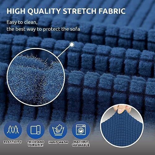KEKUOU Stretch Loveseat Couch Cover, 2 Cushion Couch Slipcover,Classic Blue - Image 5
