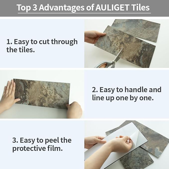 AULIGET 2-Piece Beige & Brown Slate Peel and Stick Backsplash Wall Tiles, 6" x 12" PVC Faux Stone Stick on Tiles for Kitchen Backsplash - Image 6