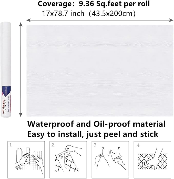 Arthome Peel and Stick Wallpaper - White Wood Contact Paper - White Wallpaper - Self-Adhesive, Removable and Waterproof for Cabinet, Countertop (17"x78.7") - Image 7