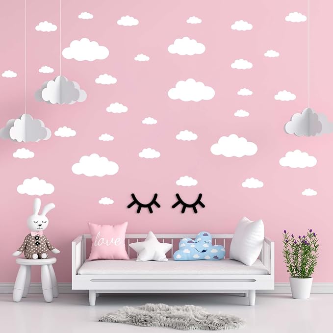 62PC White Cloud Wall Decals, Removable Wall Stickers | 4 Sizes, Aesthetic Nursery Decals, DIY Kids Bedroom, Living Room, Classroom Decals - Image 6