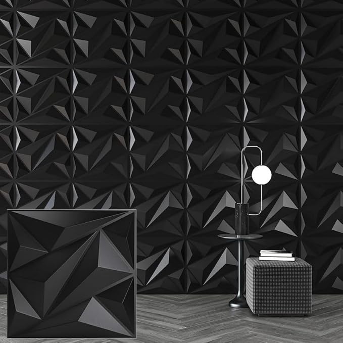 Heikki 30 Pack 3D Wall Panel for Interior Wall Décor, PVC Flower Textured Wall Panels for Living Room Bedroom Hotel Office, 11.8"x11.8", Double-sided Tape (Black-DJZ) by YourBestChoices