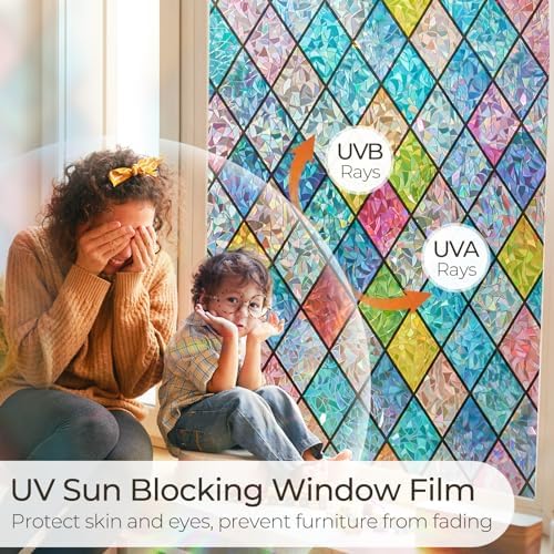 Stained Glass Window Film, Rainbow Lattice Privacy Static Cling,17.5x78.7 - Image 4