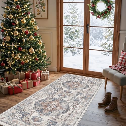Hallway Washable Runner Rug - 2x6 Kitchen Rugs Entryway Rug Runner Vintage Soft Floor Mat Non Slip Indoor Farmhouse Carpet for Bathroom Living Room Bedroom (2 X 6, Brick) by HYHAOYUNLAI