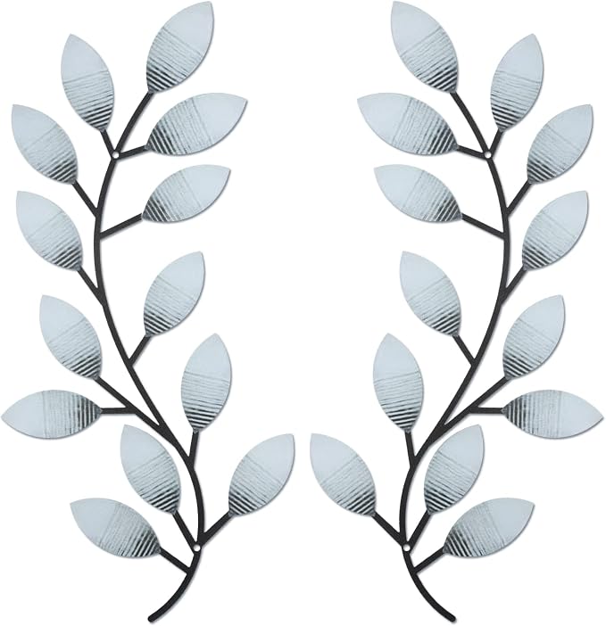 Zhengmy 2 Pcs Metal Leaf Wall Art Vine Branch Decor,Retro White | Olive Branch Metal Decor for Living Room Hallway, Symmetrical Leaf Pair for Doorway Entryway, Lightweight Hanging Art Design by Zhengmy