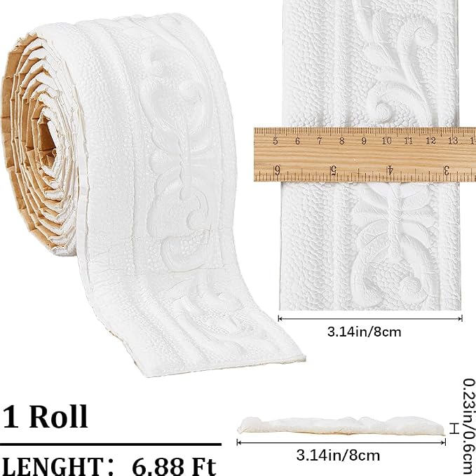 CRASPIRE 82x3 inch Molding Peel and Stick White 3D Flexible Foam Wall Trim Self Adhesive Wallpaper Border Sticky Decorative Edging Baseboard Lines for Mirror Border Wall Hotel DIY Decor - Image 2