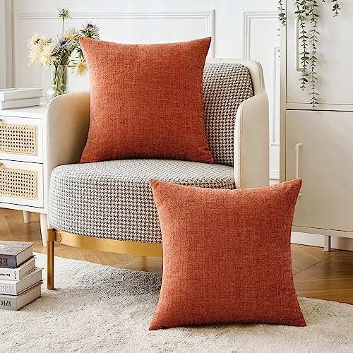 MIULEE Soft Chenille Fall Throw Pillow Covers Burnt Orange 20x20 Pack of 2 - Image 6