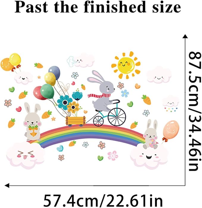 Arawat Rainbow Wall Decals for Girls Bedroom Easter Bunny Wall Murals for Living Room Décor Wall Decor Stickers & Murals 3D Rabbit Wall Art as Decorations - Image 4
