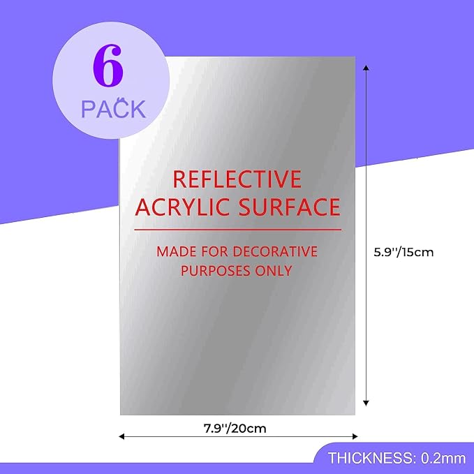 6PCS 8''x6'' Self Adhesive Acrylic Mirror Tiles Non Glass Mirror Paper - Image 6
