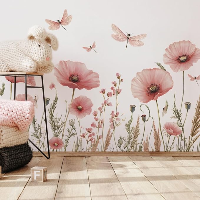 3D Wall Stickers Pink Floral Wall Art Decal Decor for Bedroom Living Room Offices Home Decoration by CNUSER