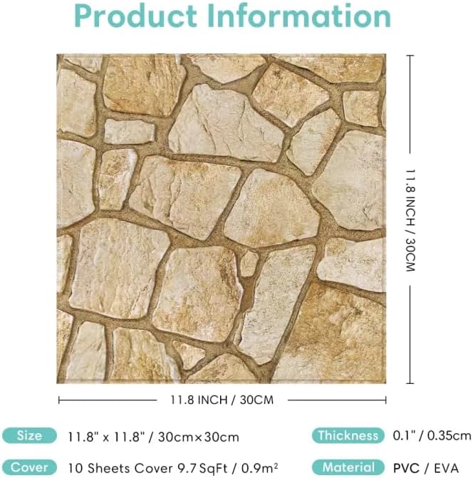 Commomy Faux Stone Peel and Stick Wall Panels | Ultralight Thin PVC Printable Faux Rock Wall Covering Decorative Tiles for Living Room,Fireplace(Covers 9.7 sq.ft) - Image 6