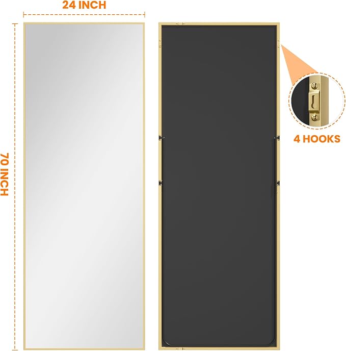 TRAHOME Full Length Floor Mirror 70"x24", Large Standing Body Mirror, Gold - Image 8
